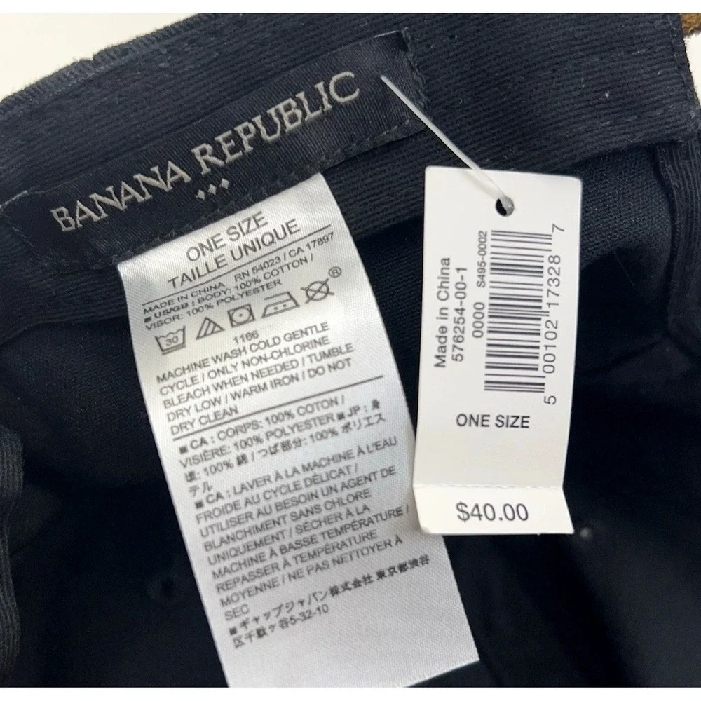 BANANA REPUBLIC Baseball Cap Mixed Media Adjustable Black Tan Strapback Hat NWT